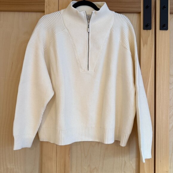 Mango Sweaters - Mango Cream Quarter Zip Sweater: L